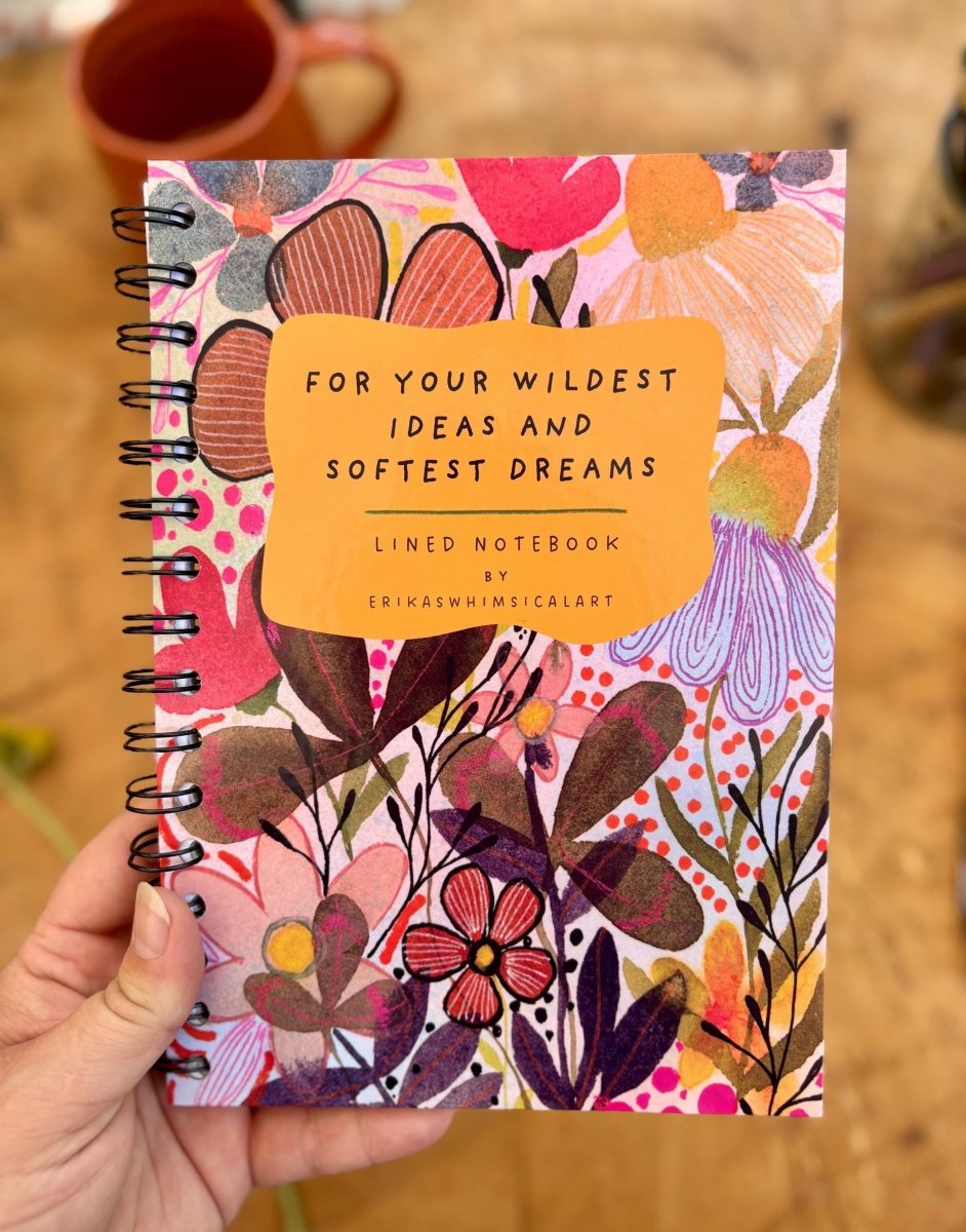Handmade Floral A5 Notebook: Illustrated Journal, Eco - Friendly - Erika's Whimsical Art