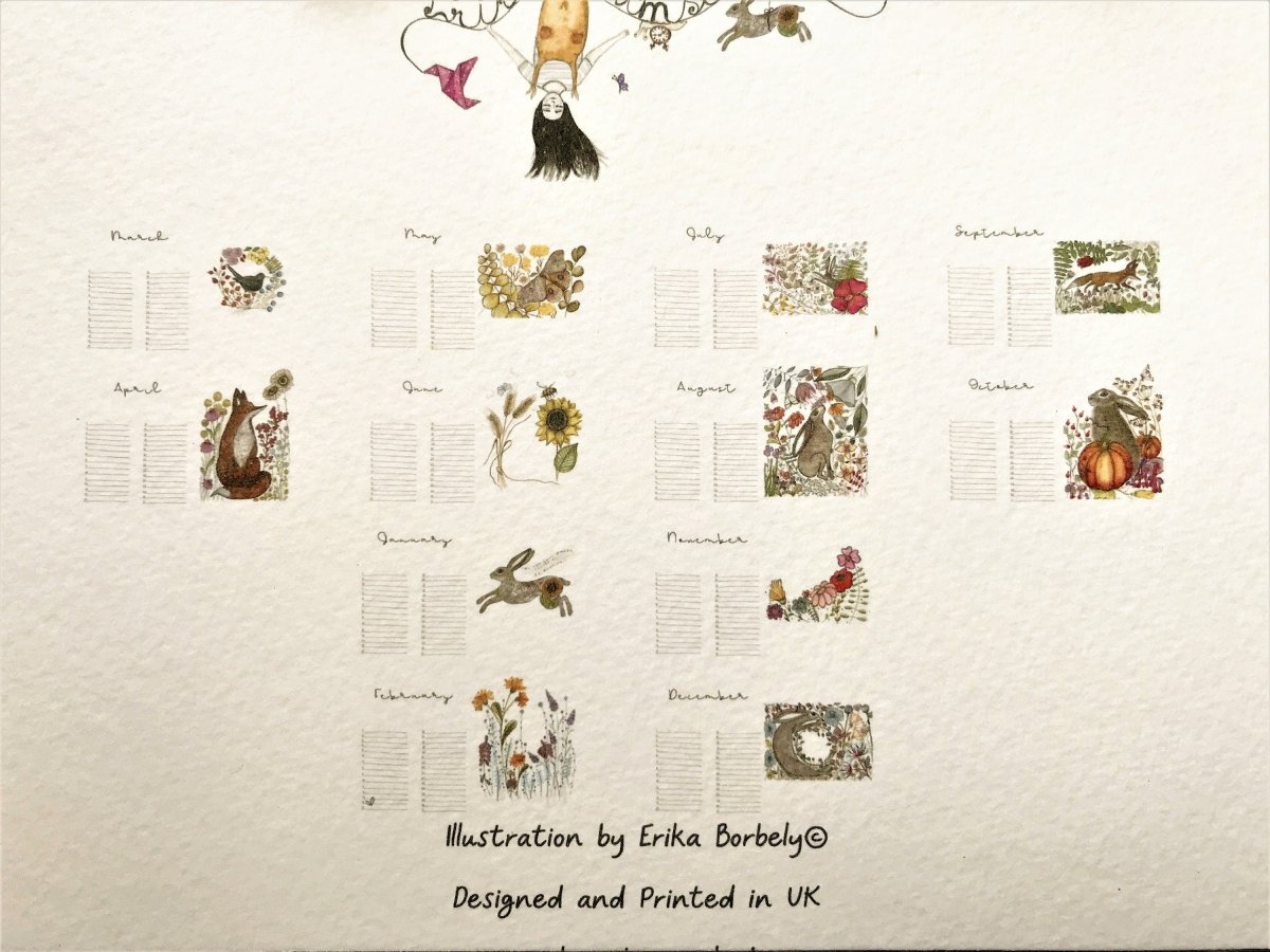 Handmade Hare Perpetual Calendar: Illustrated Birthday Reminder - Erika's Whimsical Art
