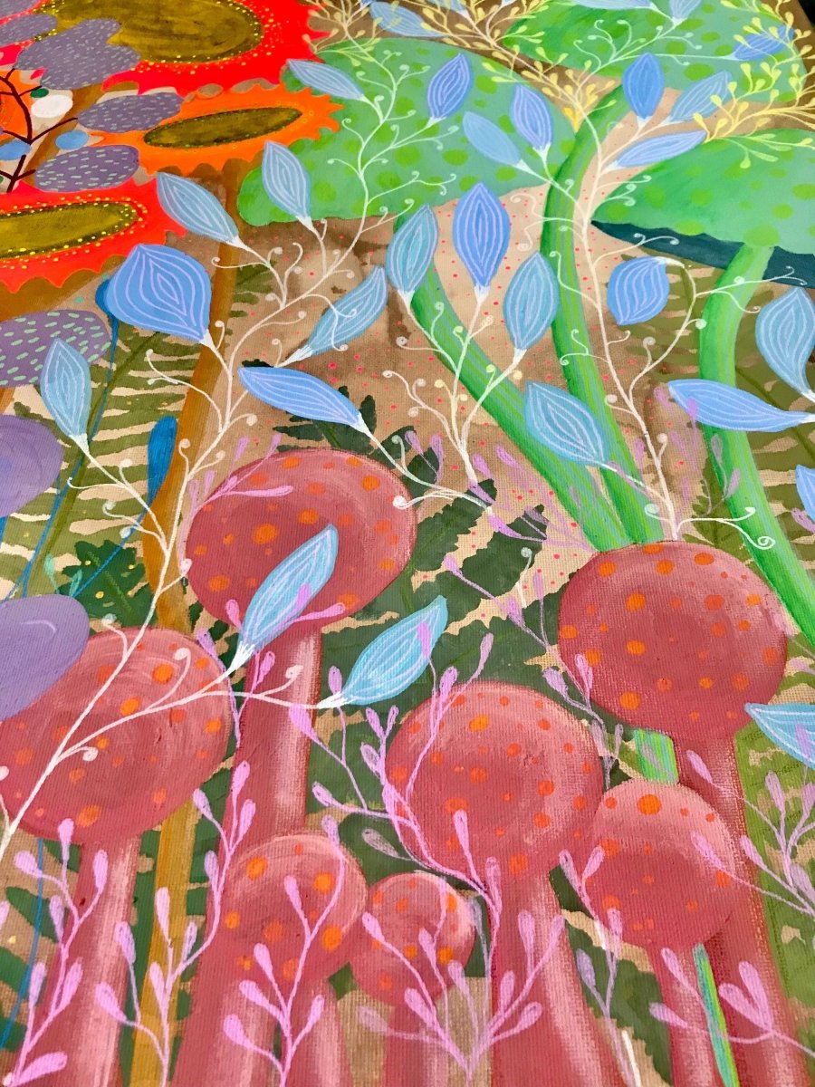 Original Floral Art: Acrylic & Watercolour Painting on Canvas (60x60cm) - Erika's Whimsical Art