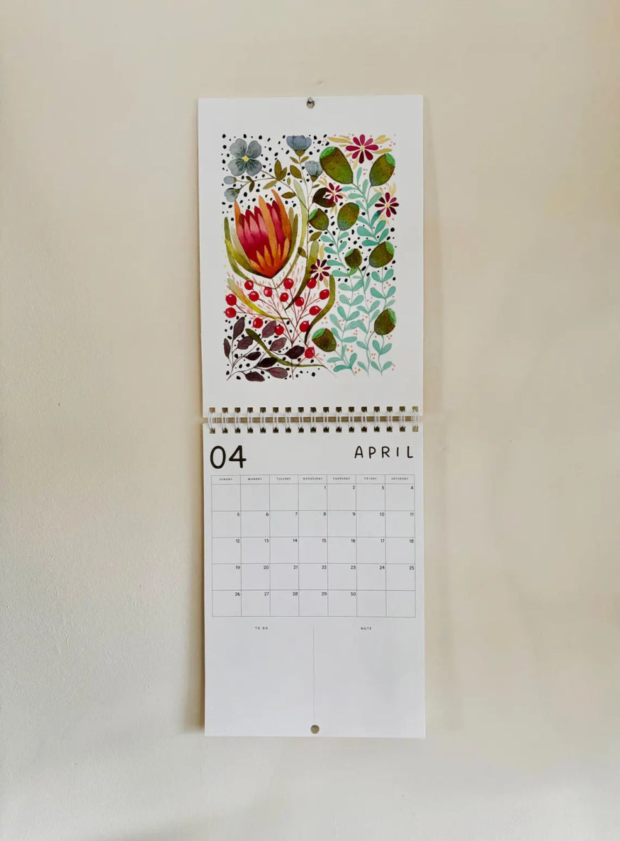 2026 Floral Art Calendar: A5 Handmade Illustrated Wall Calendar - Erika's Whimsical Art