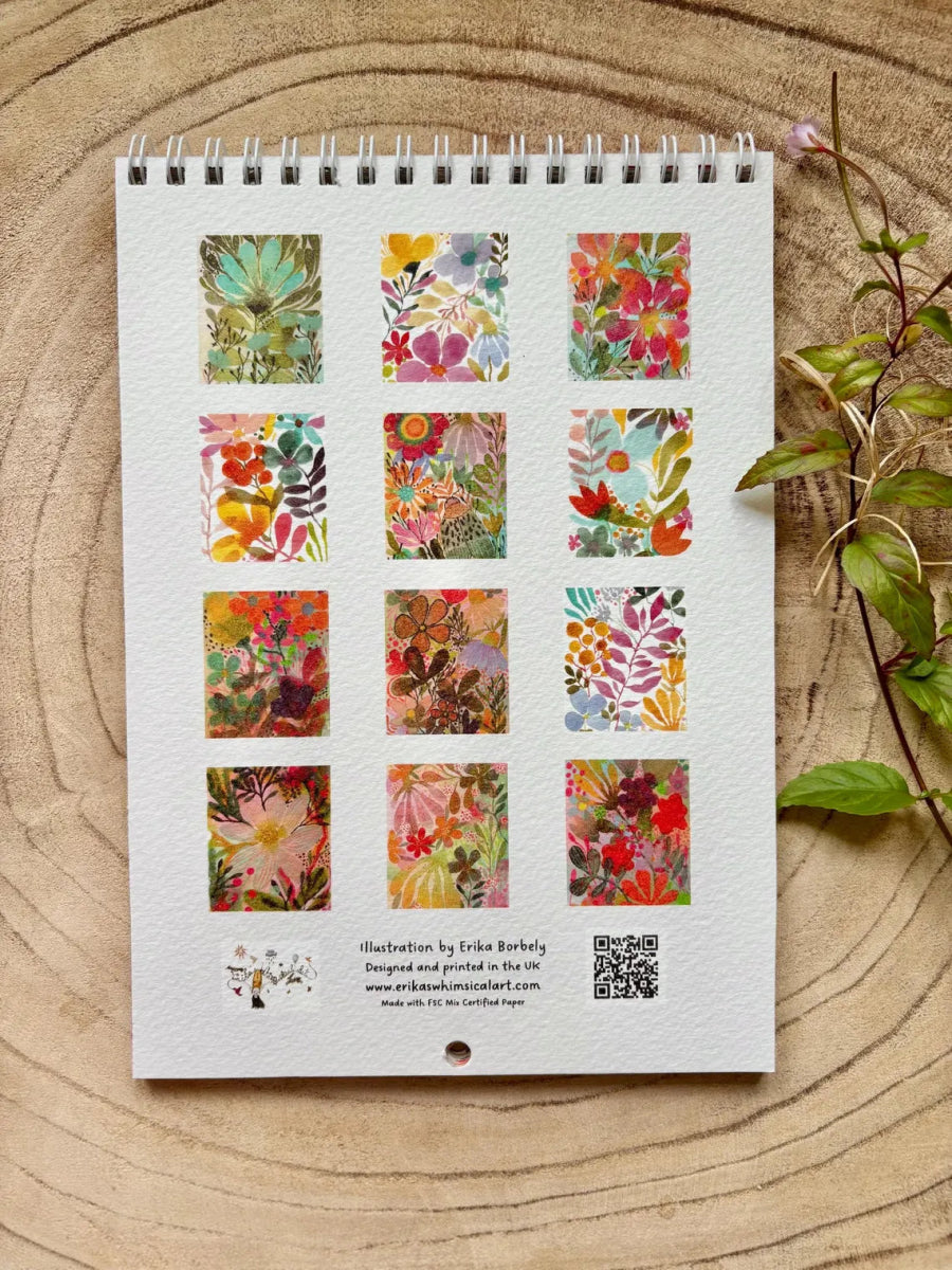 2026 Floral Art Calendar: A5 Handmade Illustrated Wall Calendar - Erika's Whimsical Art