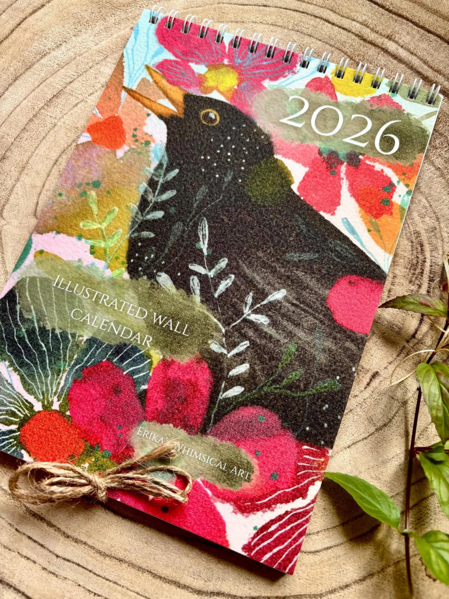 2026 Floral Art Calendar: A5 Handmade Illustrated Wall Calendar - Erika's Whimsical Art