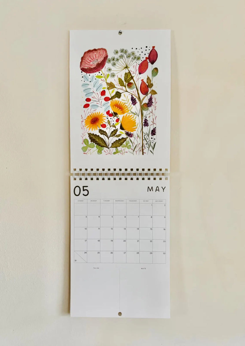 2026 Floral Art Calendar: A5 Handmade Illustrated Wall Calendar - Erika's Whimsical Art