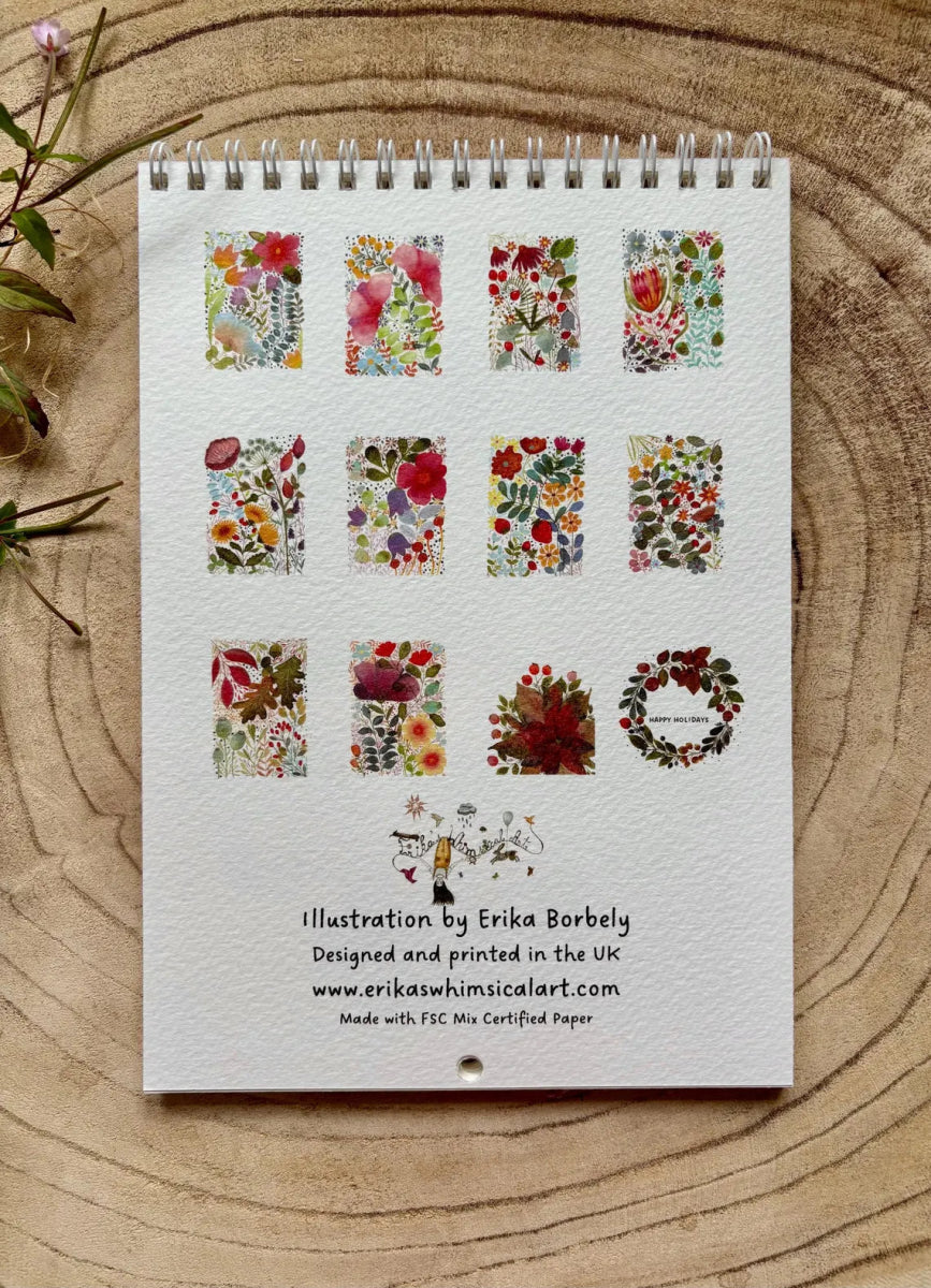 2026 Floral Art Calendar: A5 Handmade Illustrated Wall Calendar - Erika's Whimsical Art