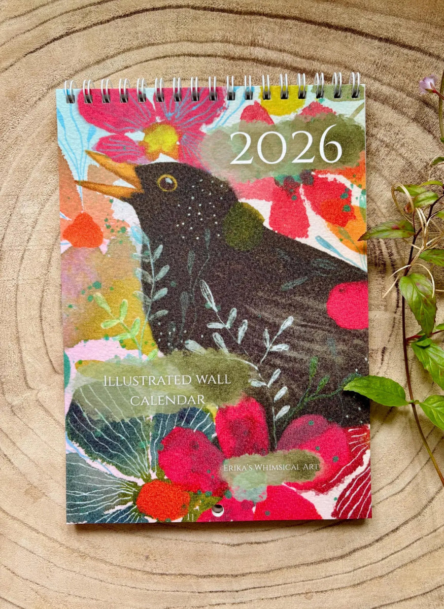 2026 Floral Art Calendar: A5 Handmade Illustrated Wall Calendar - Erika's Whimsical Art