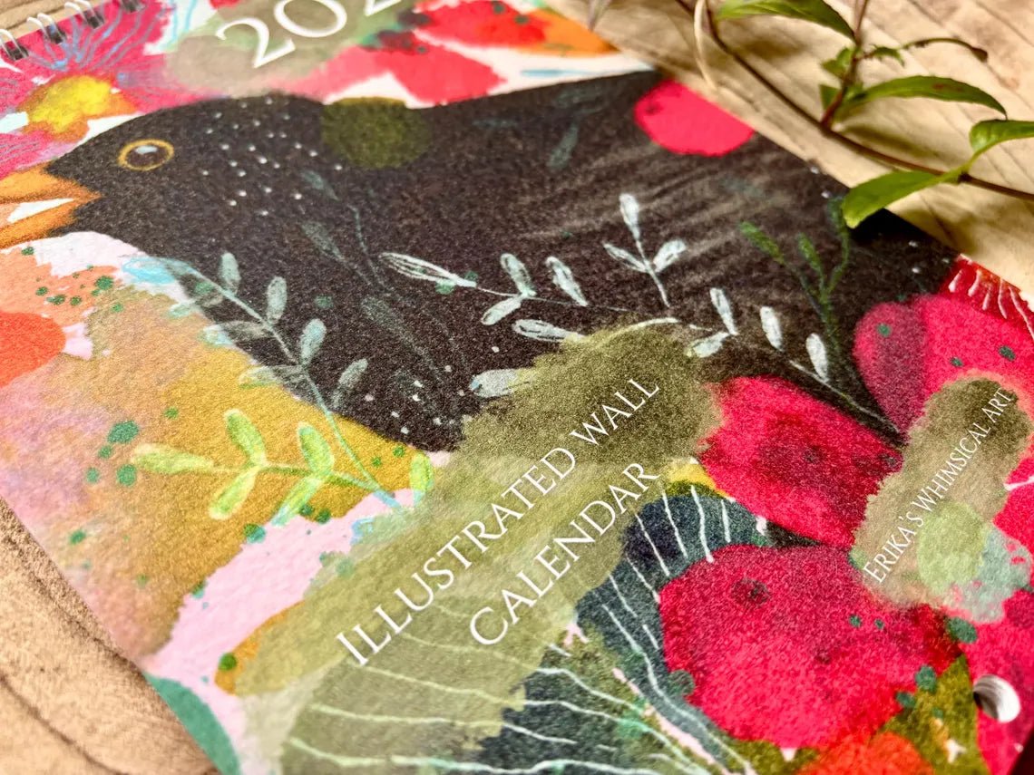 2026 Floral Art Calendar: A5 Handmade Illustrated Wall Calendar - Erika's Whimsical Art