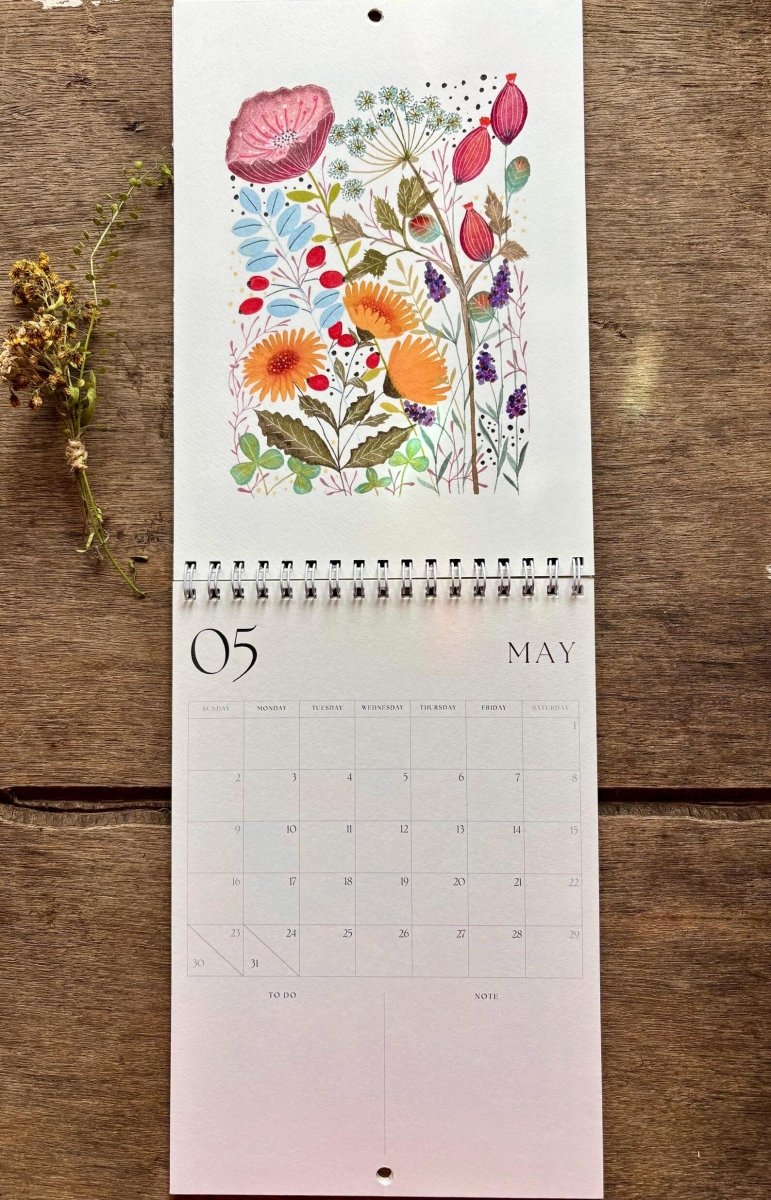 2027 Botanical Wall Calendar – Colourful Wildflower Illustrated Calendar - Erika's Whimsical Art