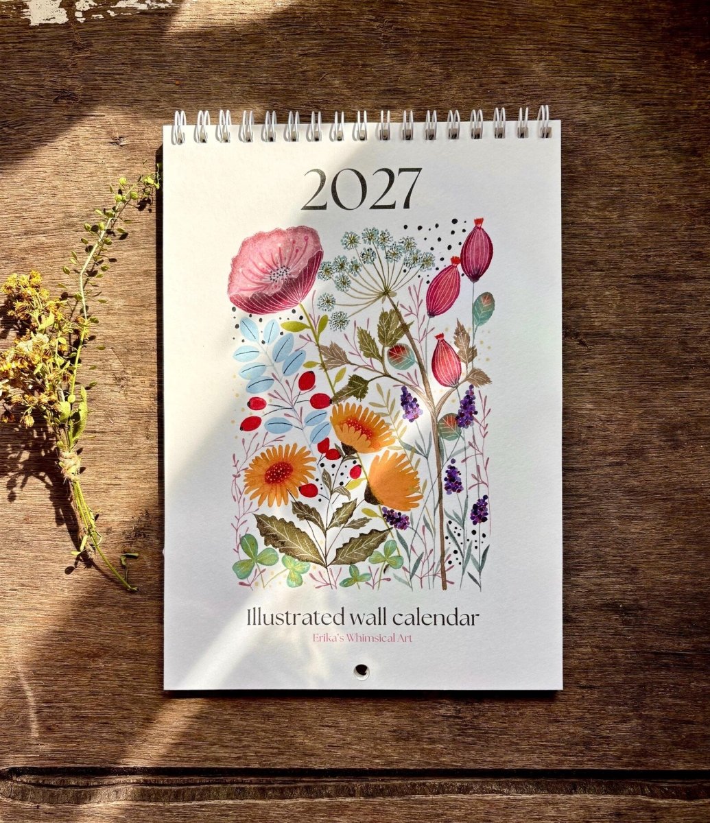 2027 Botanical Wall Calendar – Colourful Wildflower Illustrated Calendar - Erika's Whimsical Art