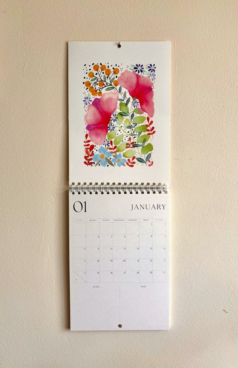2027 Botanical Wall Calendar – Colourful Wildflower Illustrated Calendar - Erika's Whimsical Art