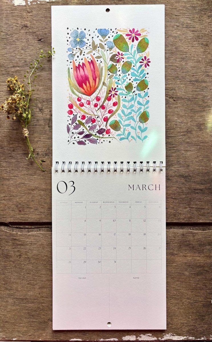 2027 Botanical Wall Calendar – Colourful Wildflower Illustrated Calendar - Erika's Whimsical Art