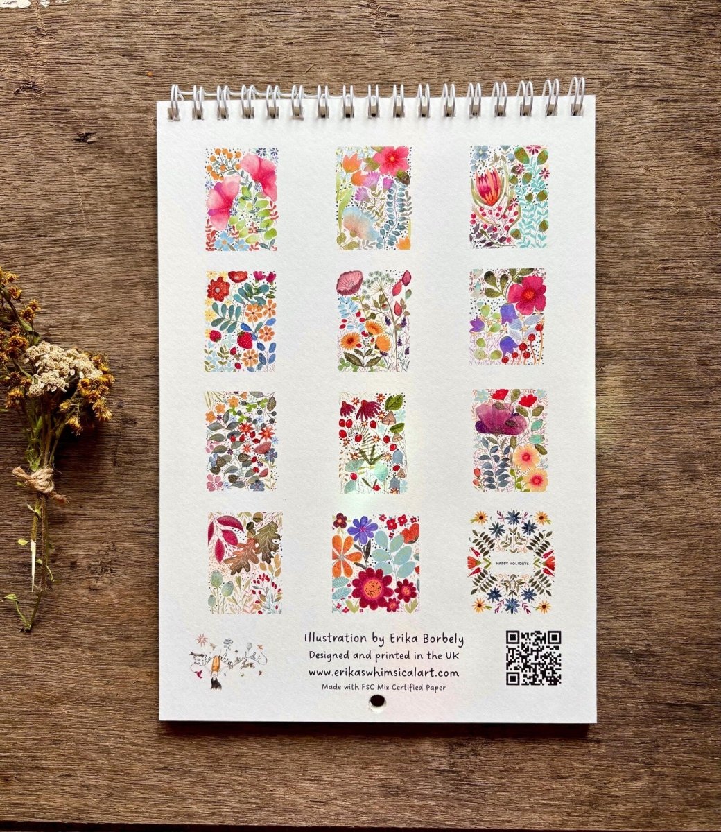 2027 Botanical Wall Calendar – Colourful Wildflower Illustrated Calendar - Erika's Whimsical Art