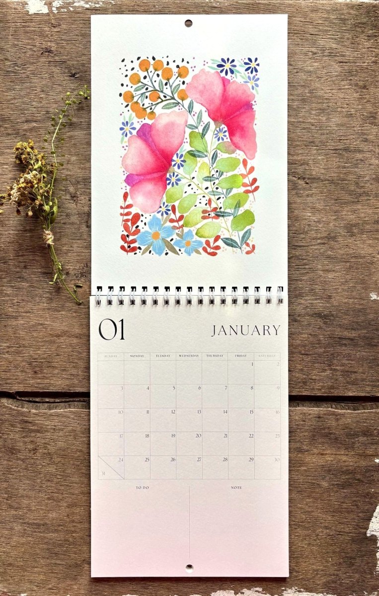 2027 Botanical Wall Calendar – Colourful Wildflower Illustrated Calendar - Erika's Whimsical Art