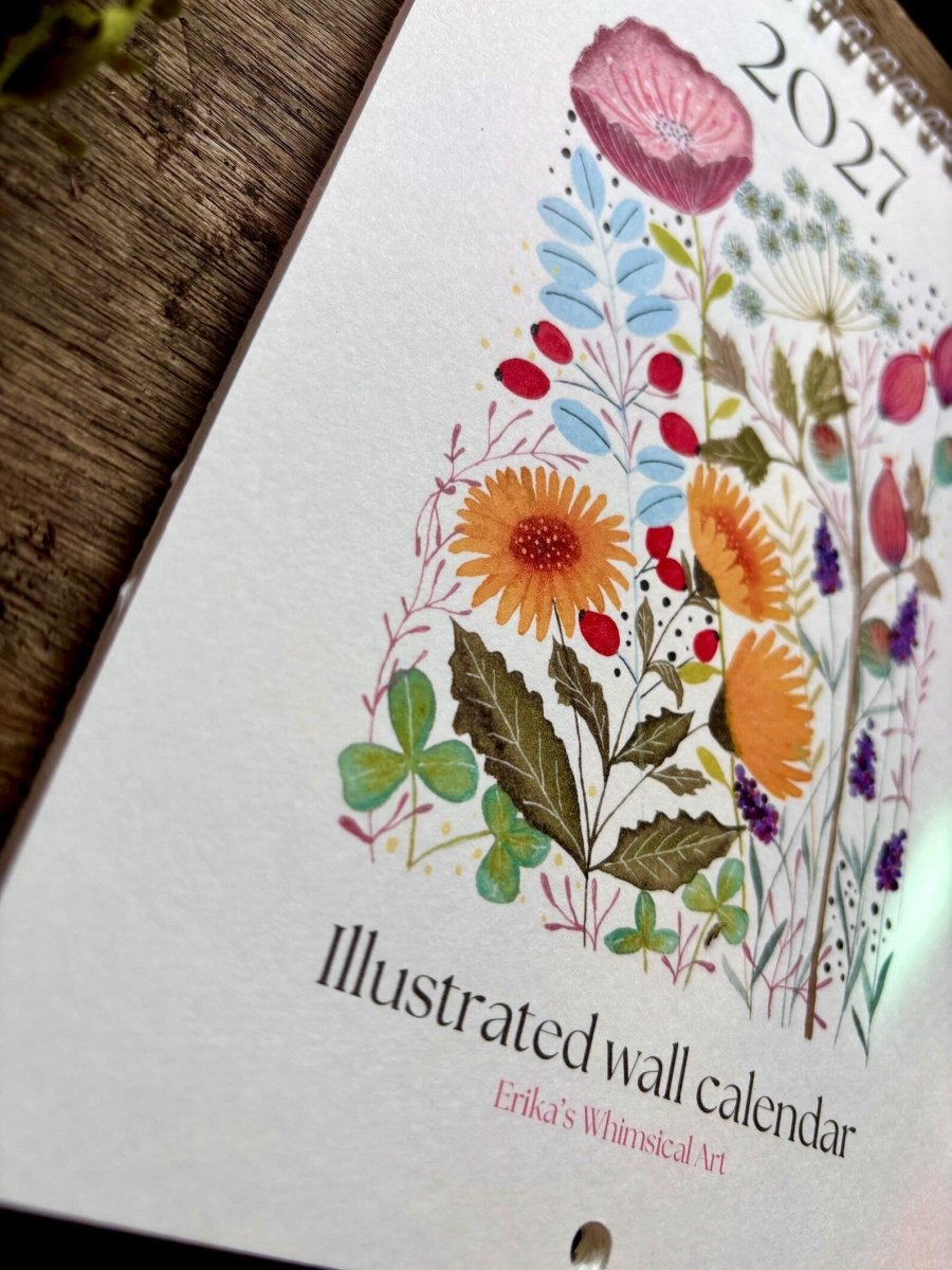 2027 Botanical Wall Calendar – Colourful Wildflower Illustrated Calendar - Erika's Whimsical Art