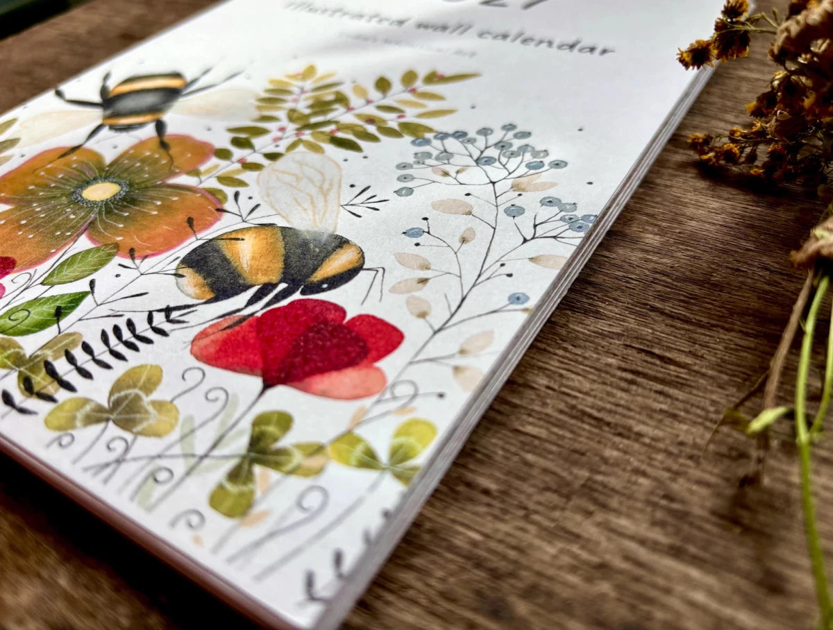 2027 Illustrated Wall Calendar – Bumblebee & Wildflower Nature Calendar - Erika's Whimsical Art