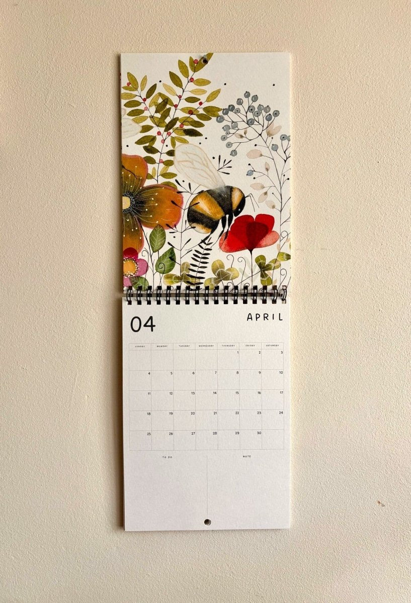 2027 Illustrated Wall Calendar – Bumblebee & Wildflower Nature Calendar - Erika's Whimsical Art