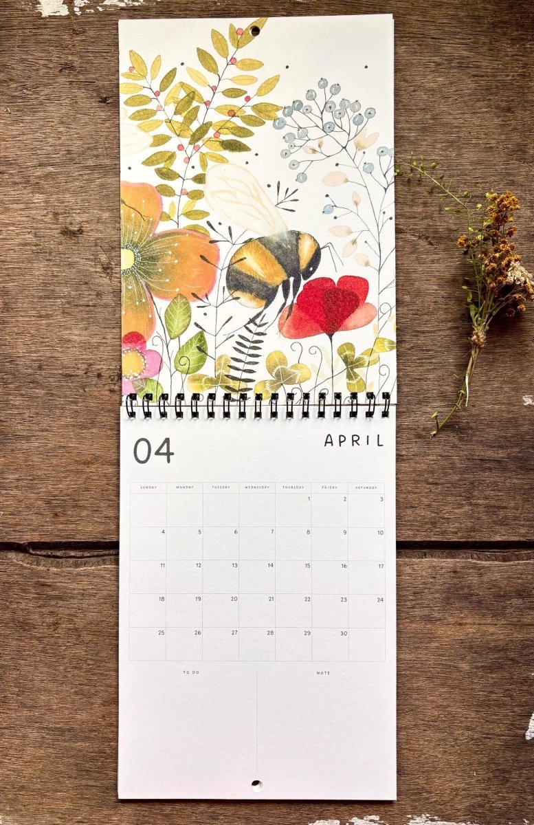 2027 Illustrated Wall Calendar – Bumblebee & Wildflower Nature Calendar - Erika's Whimsical Art