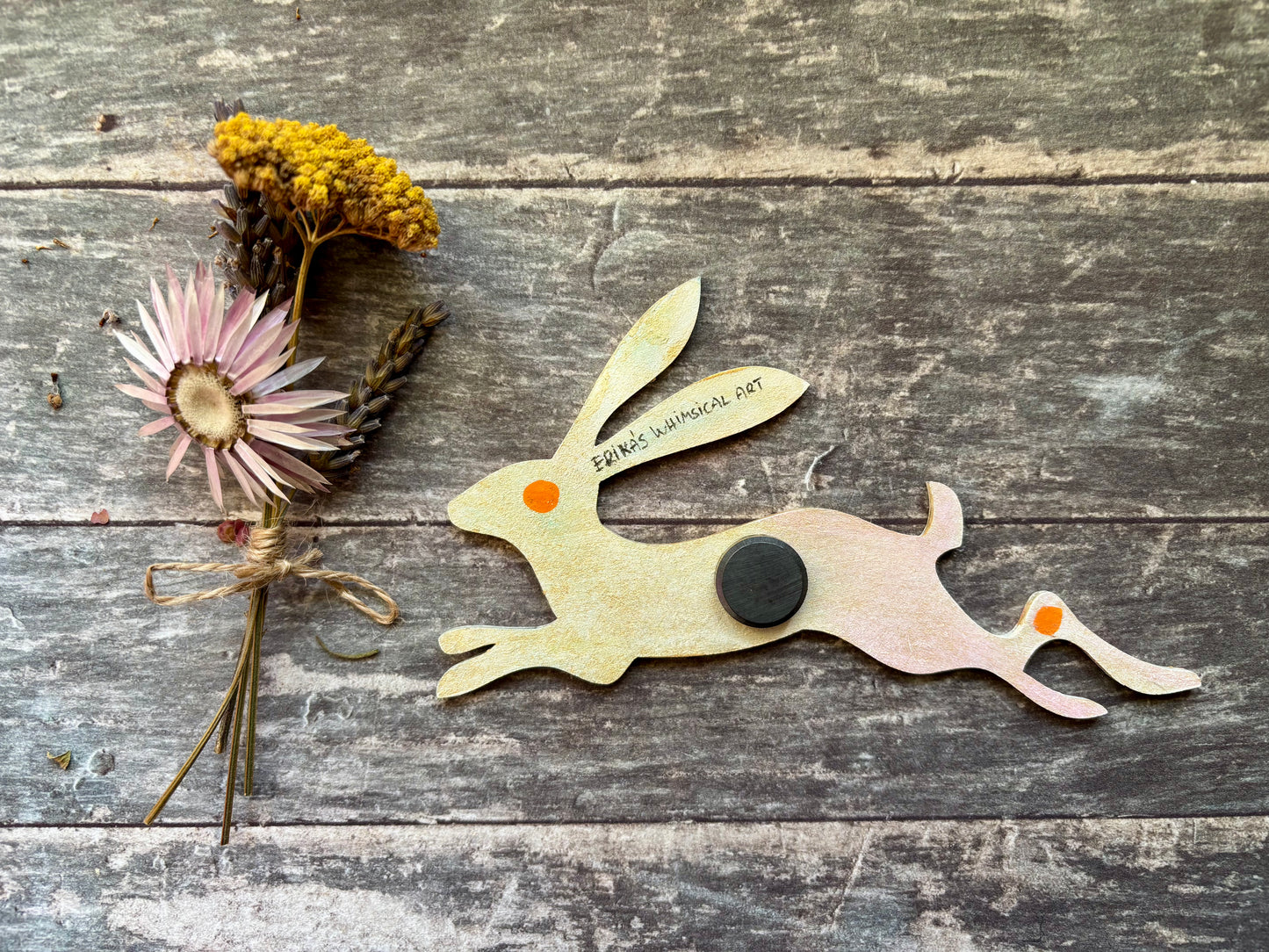 Hand-Painted ‘Running Hare’ Fridge Magnet - Erika's Whimsical Art