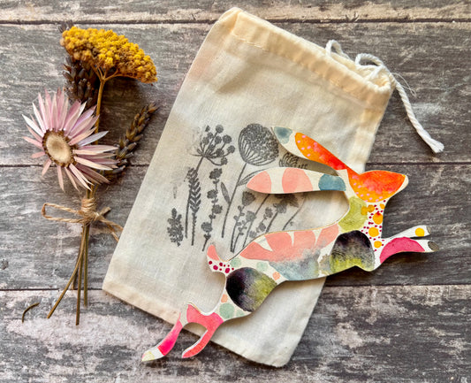 Hand-Painted ‘Running Hare’ Fridge Magnet - Erika's Whimsical Art