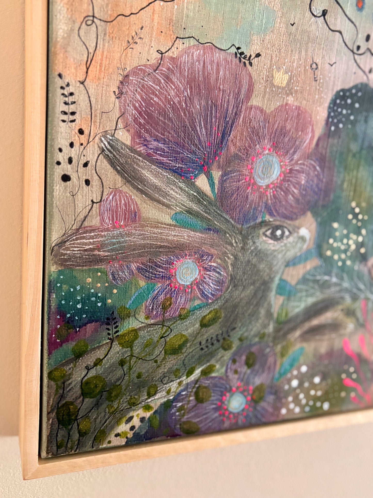 Whimsical Woodland Hare – Original Mixed Media Painting on Canvas