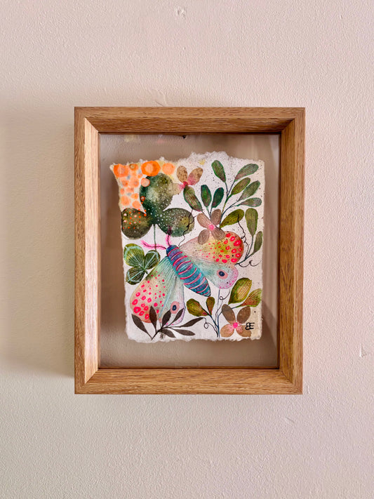 Moss Garden Moth - Original Botanical Painting in Floating Frame