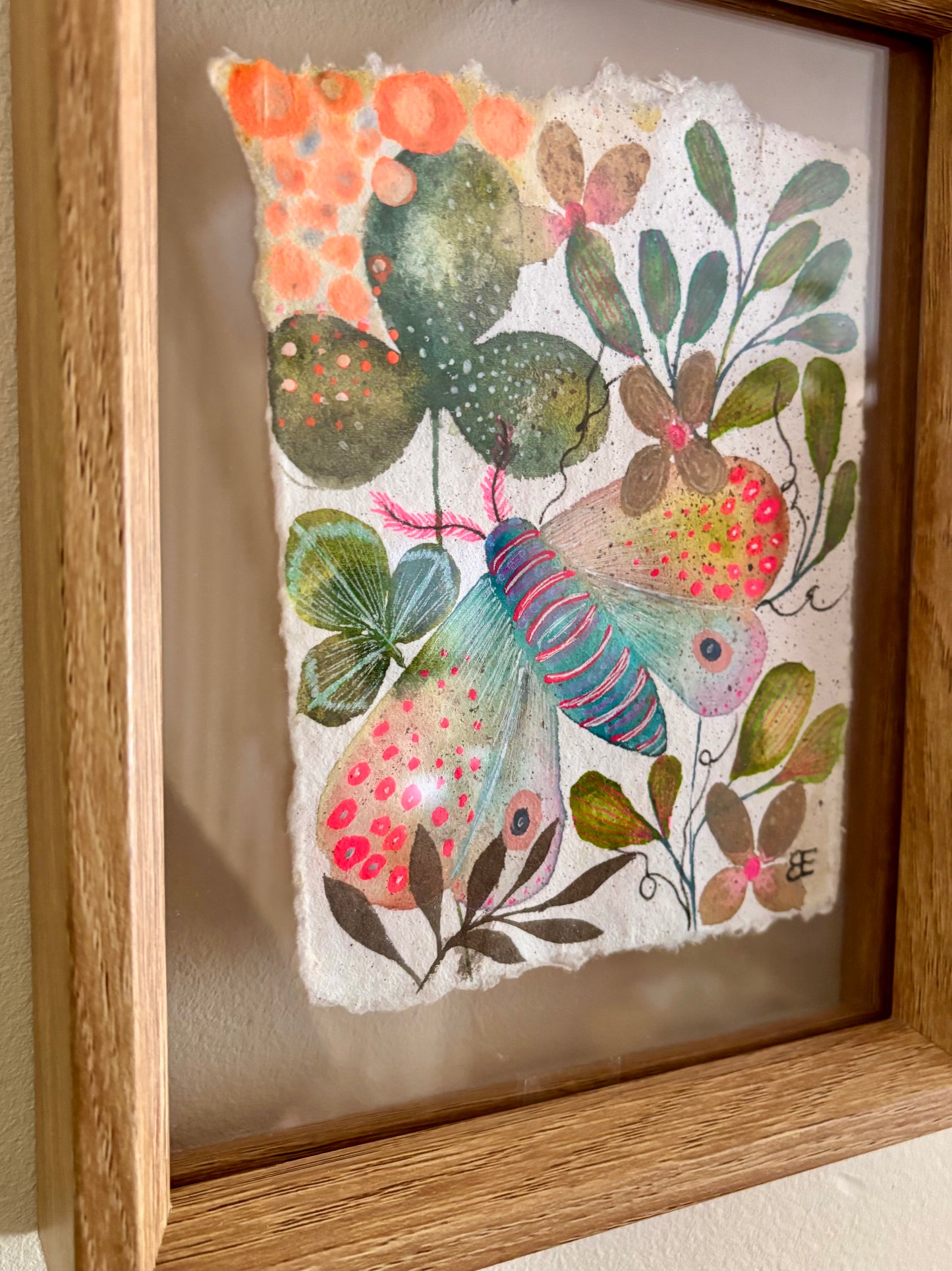 Moss Garden Moth - Original Botanical Painting in Floating Frame