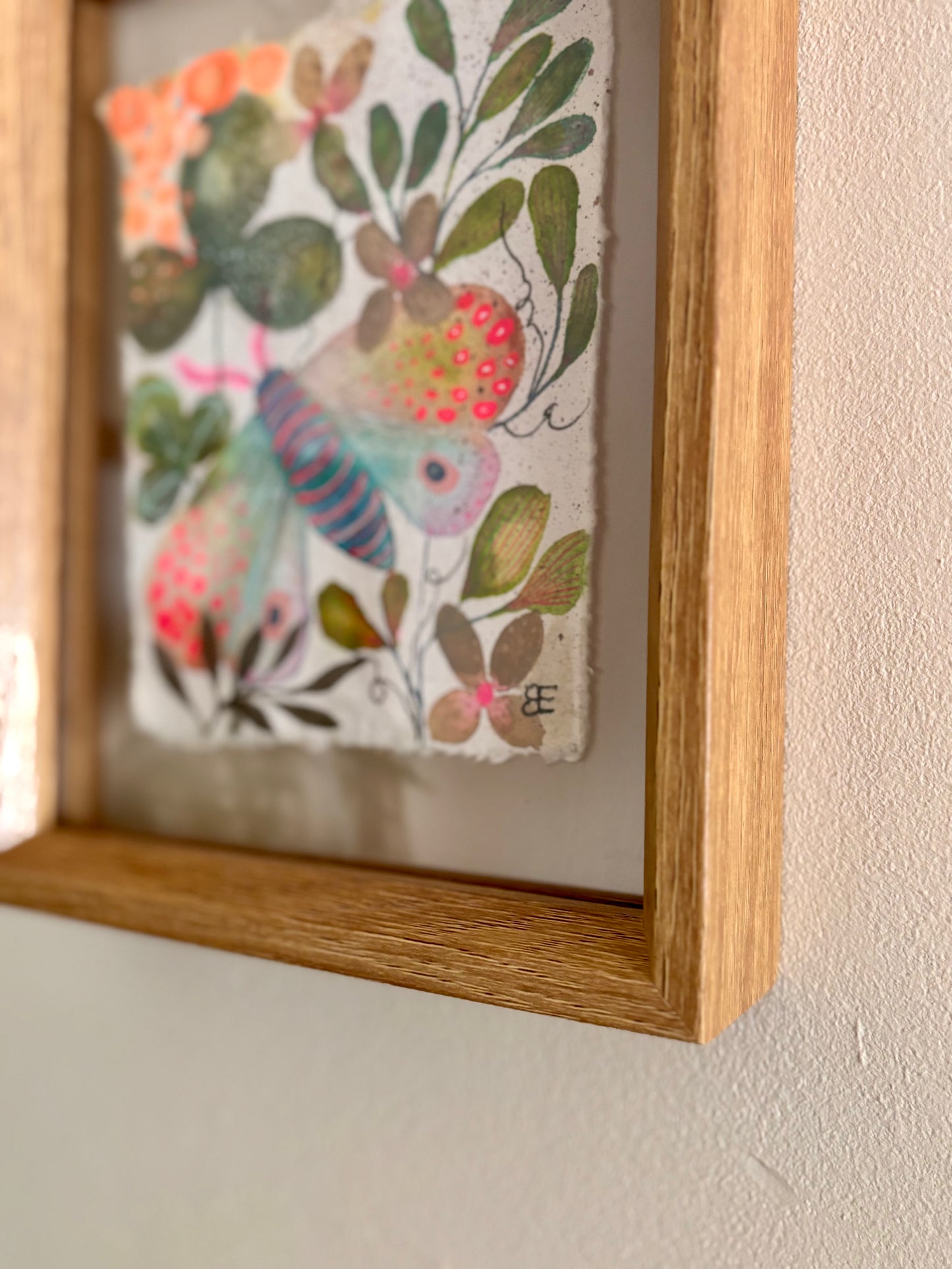 Moss Garden Moth - Original Botanical Painting in Floating Frame