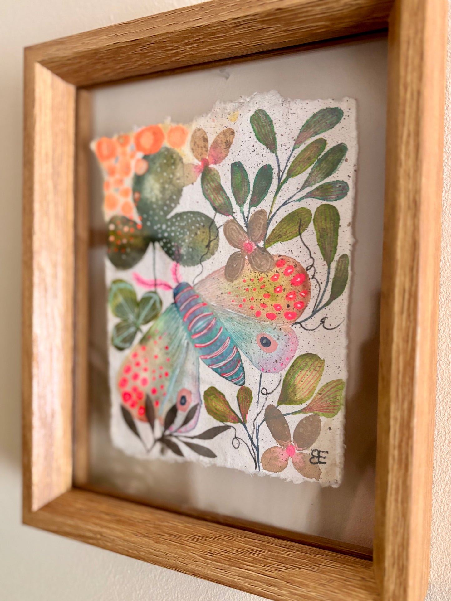 Moss Garden Moth - Original Botanical Painting in Floating Frame
