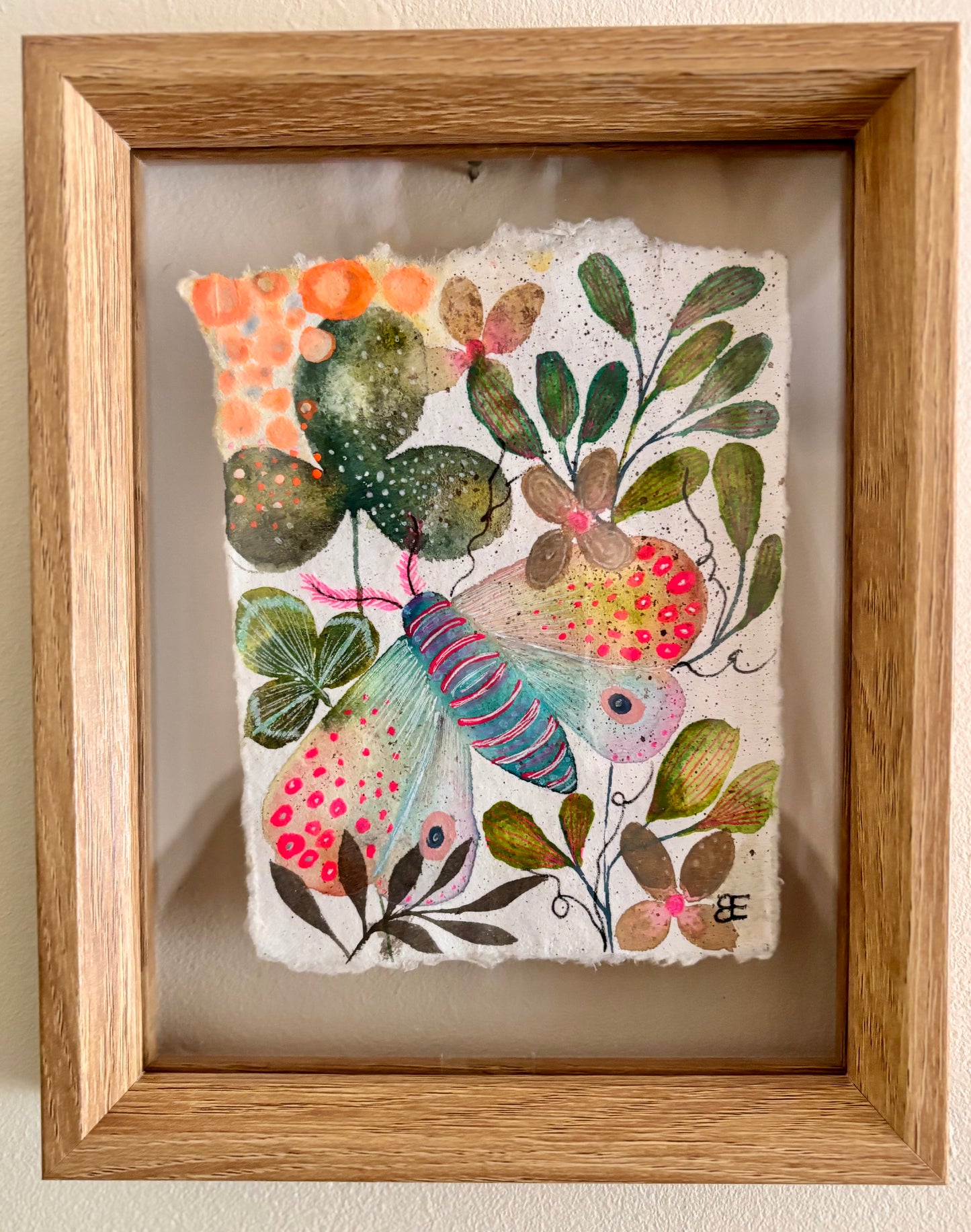 Moss Garden Moth - Original Botanical Painting in Floating Frame