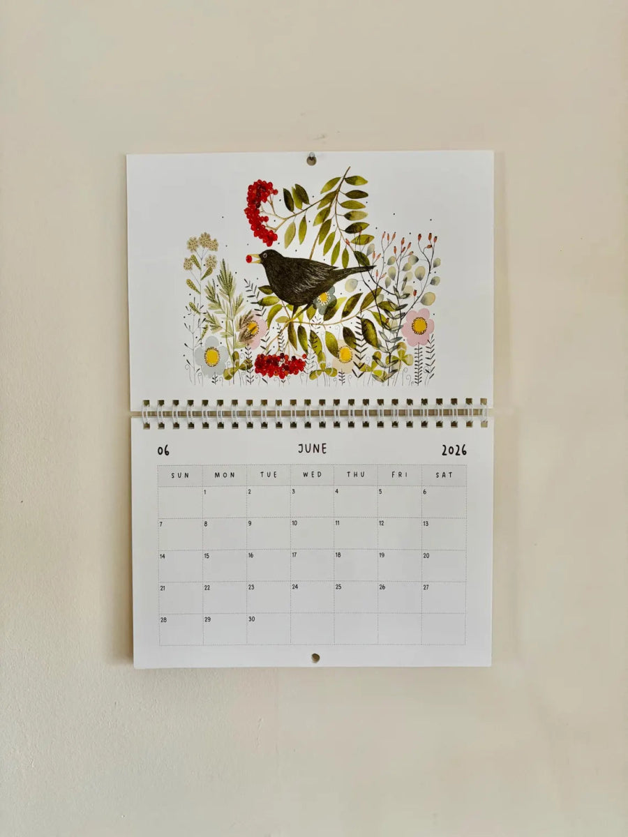 A5 2026 Floral Art Calendar: Handmade Birthday Reminder - Erika's Whimsical Art