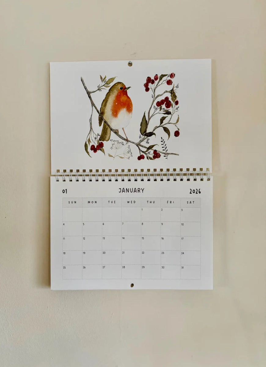 A5 2026 Floral Art Calendar: Handmade Birthday Reminder - Erika's Whimsical Art