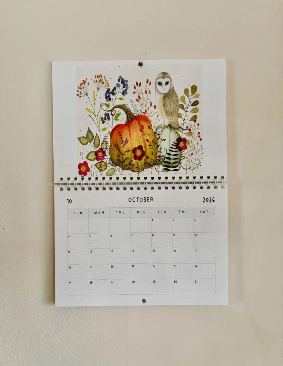 A5 2026 Floral Art Calendar: Handmade Birthday Reminder - Erika's Whimsical Art