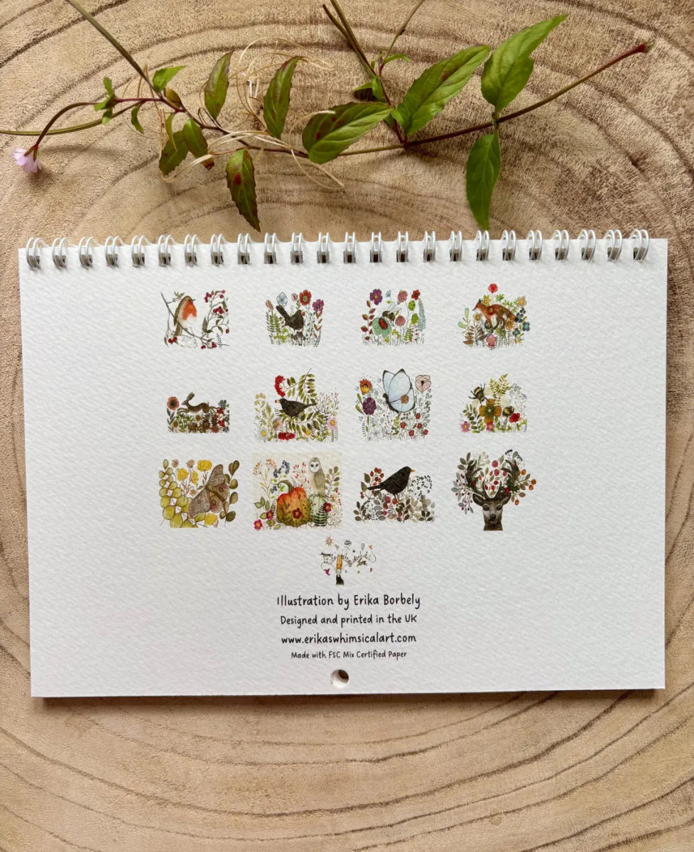 A5 2026 Floral Art Calendar: Handmade Birthday Reminder - Erika's Whimsical Art