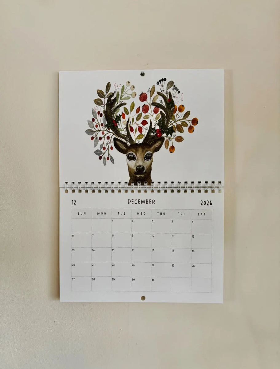 A5 2026 Floral Art Calendar: Handmade Birthday Reminder - Erika's Whimsical Art