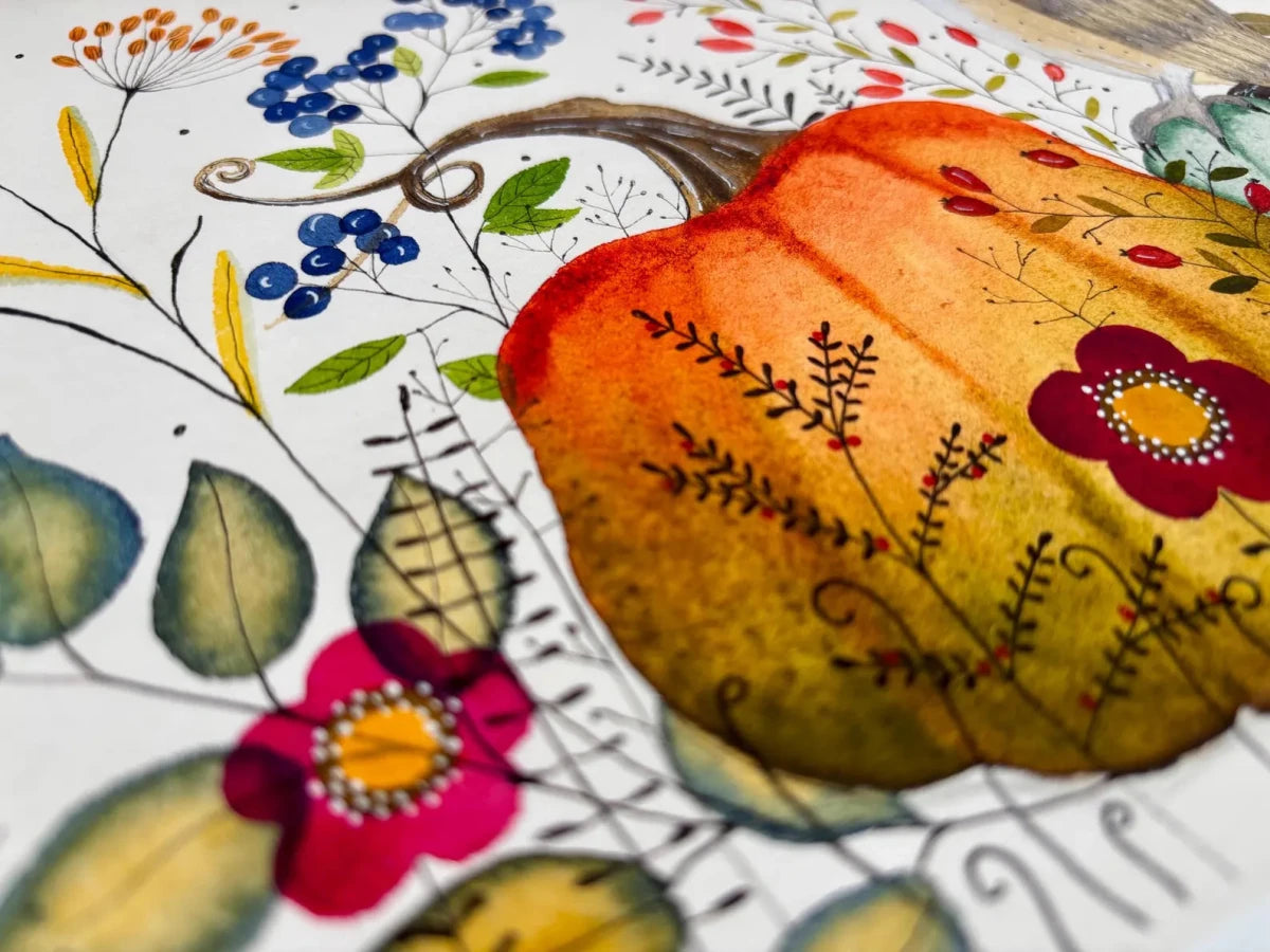 Autumn Owl & Pumpkin Garden – Barn Owl Wall Art, Watercolour Woodland Print, Cottage core Autumn Décor, Botanical Illustration, Fall Harvest Art, Landscape A4 Print, Unframed - Erika's Whimsical Art