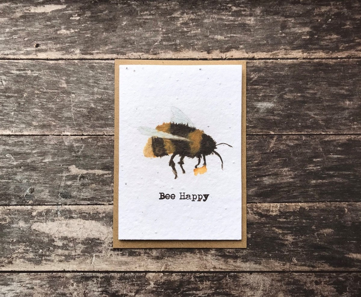 Bee Happy Birthday Card: Plantable Seed Paper, Eco - Friendly - Erika's Whimsical Art