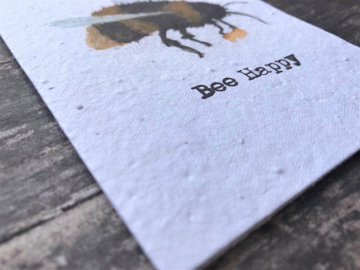 Bee Happy Birthday Card: Plantable Seed Paper, Eco - Friendly - Erika's Whimsical Art