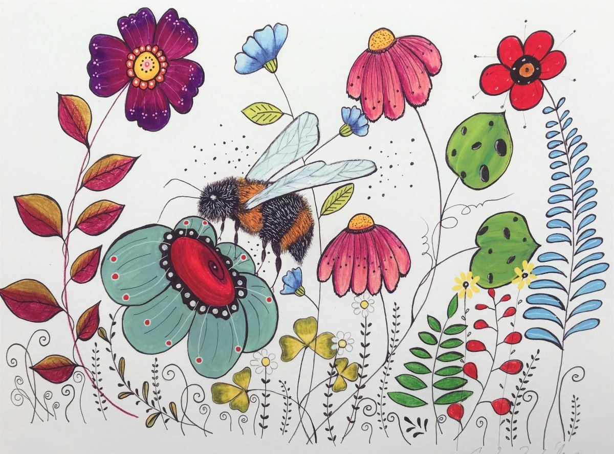 Bee wall art, Bumble Bee, Woodland animal print,A4 Art Print, Home Décor, Yellow wall art, Floral wall art, Bee print, Kitchen Print - Erika's Whimsical Art