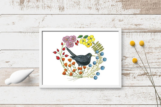 Bird wall art, Birds, Woodland animal print,A4 Art Print,Home Decor, Yellow wall art, Floral wall art, Bird prin, Kitchen Print, Nursery Art - Erika's Whimsical Art