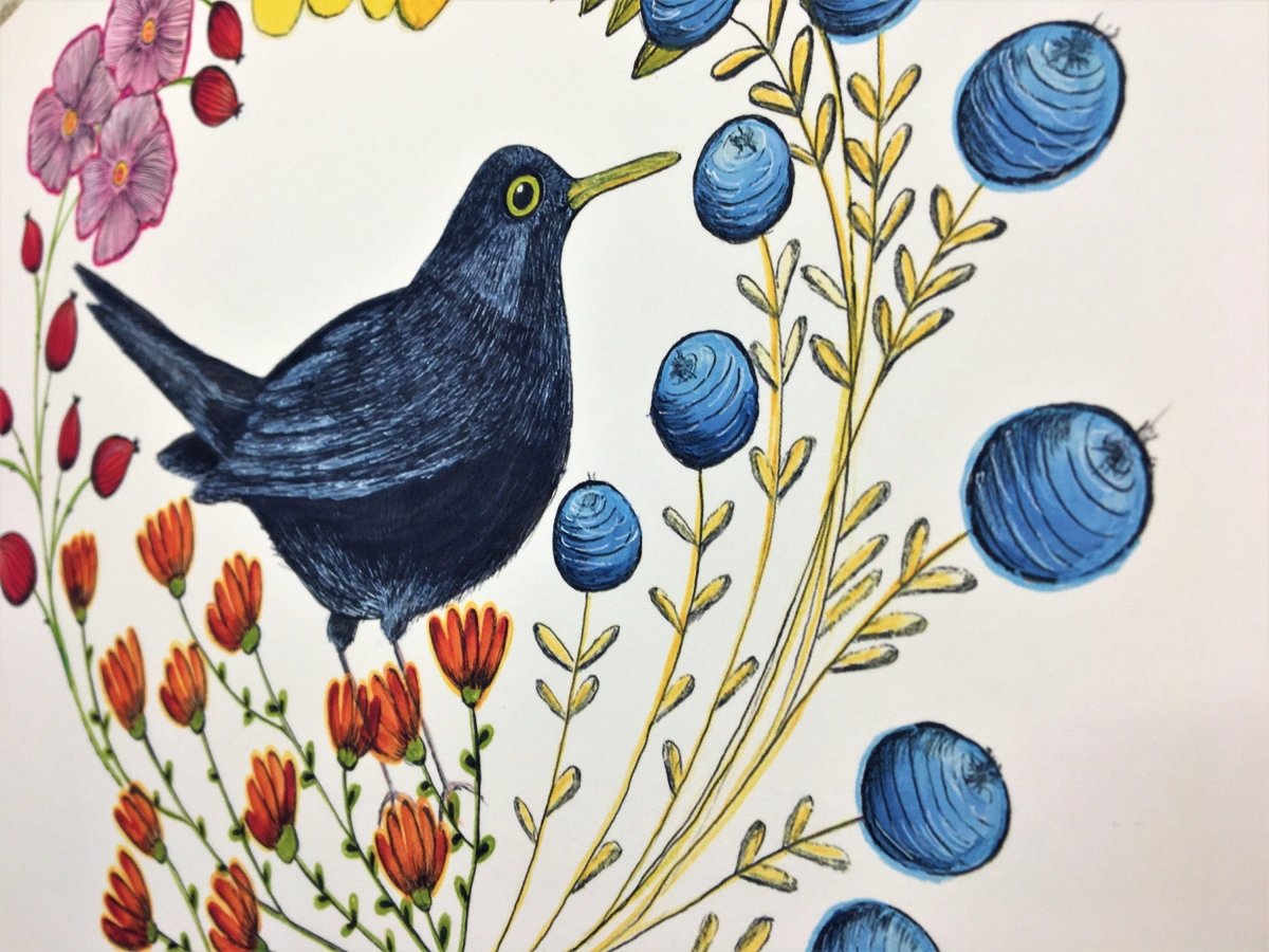 Bird wall art, Birds, Woodland animal print,A4 Art Print,Home Decor, Yellow wall art, Floral wall art, Bird prin, Kitchen Print, Nursery Art - Erika's Whimsical Art
