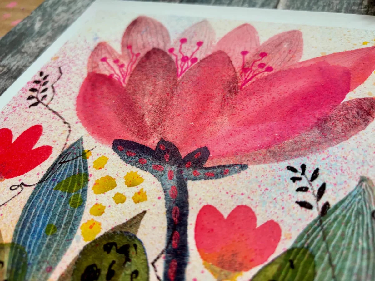 Blushing Bloom – Pink Floral Wall Art, Watercolour Flower Print, Contemporary Botanical Illustration, A4 Art Print, Colourful Home Décor, Unframed - Erika's Whimsical Art