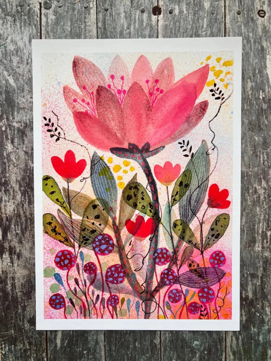 Blushing Bloom – Pink Floral Wall Art, Watercolour Flower Print, Contemporary Botanical Illustration, A4 Art Print, Colourful Home Décor, Unframed - Erika's Whimsical Art