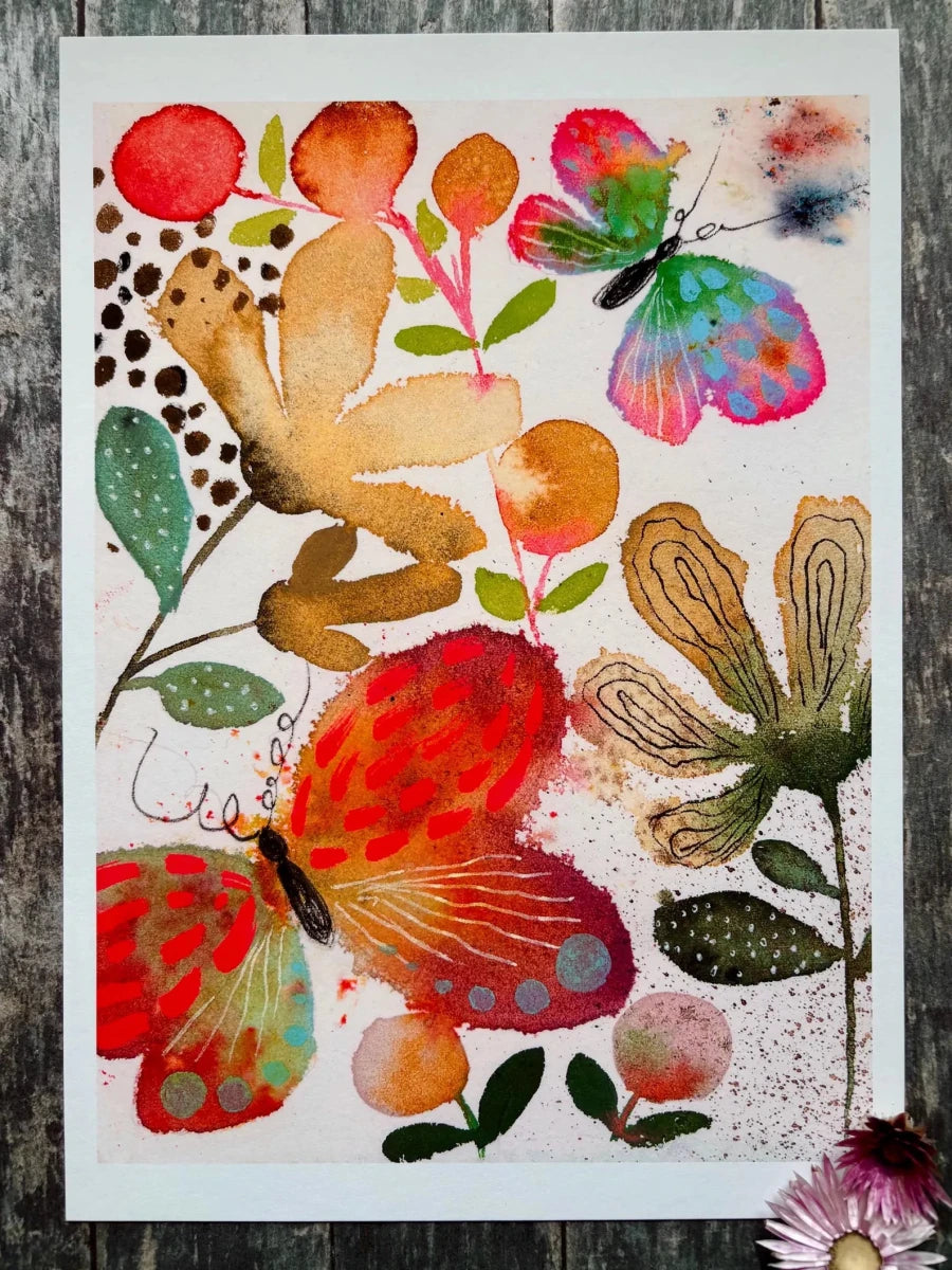 Butterfly Daydream – Colourful Butterfly Wall Art, Watercolour Butterfly Print, Contemporary Botanical Illustration, A4 Art Print, Modern Home Décor, Unframed - Erika's Whimsical Art