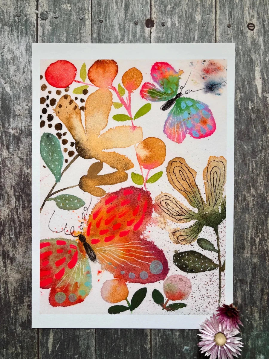 Butterfly Daydream – Colourful Butterfly Wall Art, Watercolour Butterfly Print, Contemporary Botanical Illustration, A4 Art Print, Modern Home Décor, Unframed - Erika's Whimsical Art