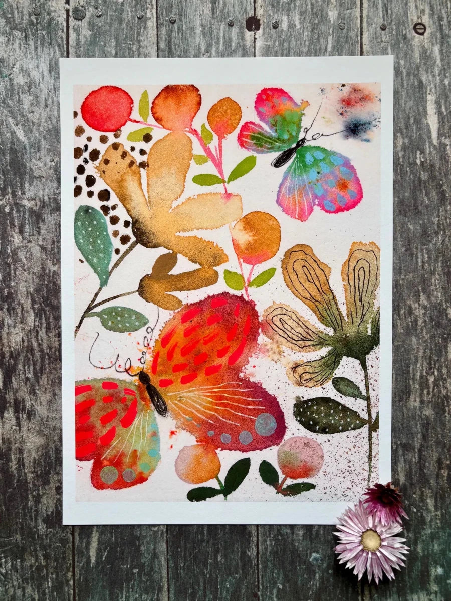 Butterfly Daydream – Colourful Butterfly Wall Art, Watercolour Butterfly Print, Contemporary Botanical Illustration, A4 Art Print, Modern Home Décor, Unframed - Erika's Whimsical Art