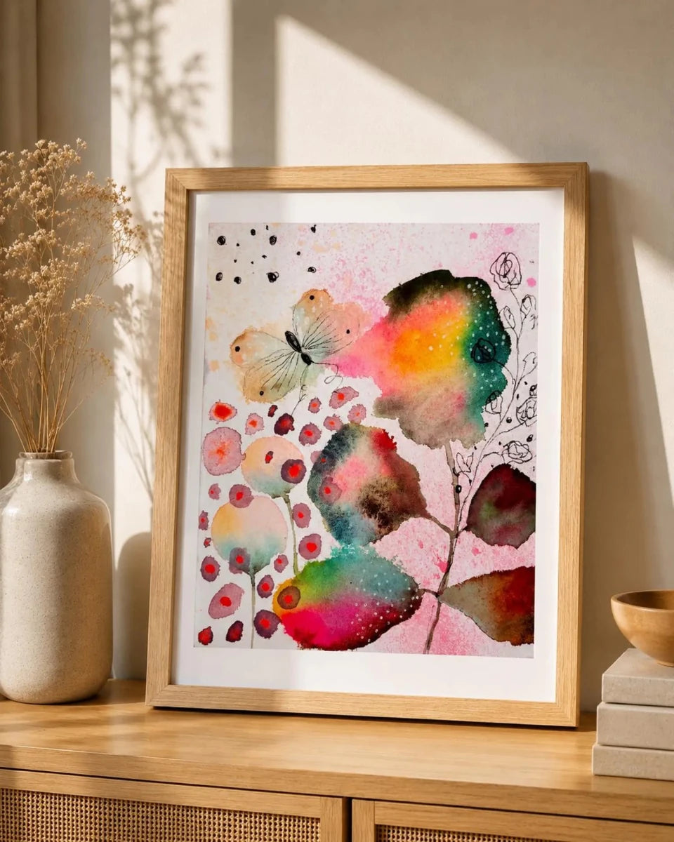 Butterfly Dreams – Butterfly Wall Art, Watercolour Floral Print, Botanical Illustration, A4 Art Print, Colourful Home Décor, Unframed - Erika's Whimsical Art