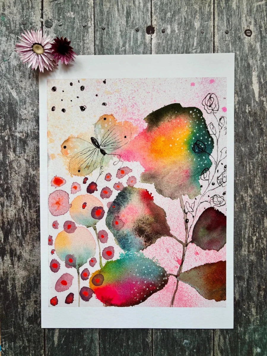 Butterfly Dreams – Butterfly Wall Art, Watercolour Floral Print, Botanical Illustration, A4 Art Print, Colourful Home Décor, Unframed - Erika's Whimsical Art