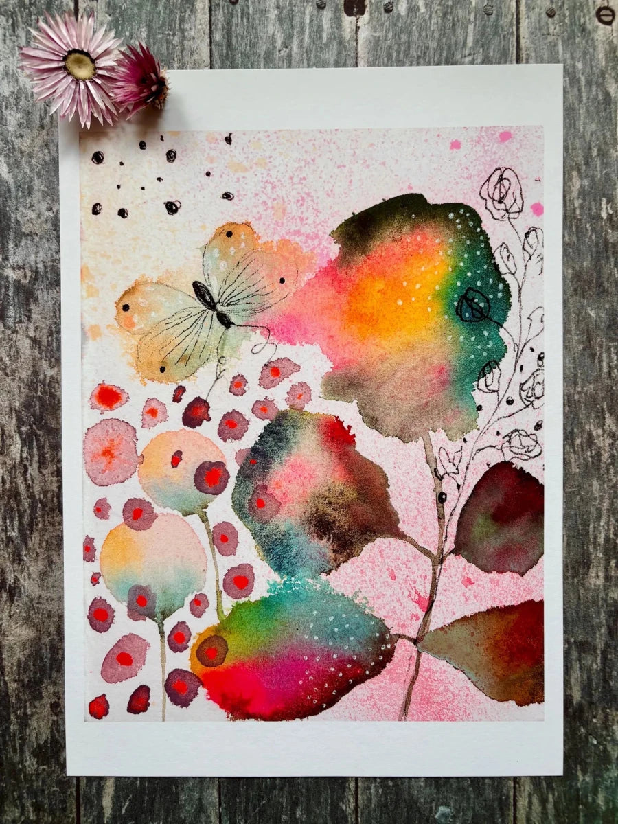 Butterfly Dreams – Butterfly Wall Art, Watercolour Floral Print, Botanical Illustration, A4 Art Print, Colourful Home Décor, Unframed - Erika's Whimsical Art