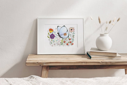 Butterfly wall art, Butterfly, Woodland animal print,Art Print, Home Décor, Yellow wall art, Floral wall art, Butterfly print, Kitchen Print - Erika's Whimsical Art