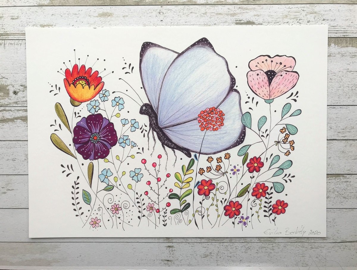 Butterfly wall art, Butterfly, Woodland animal print,Art Print, Home Décor, Yellow wall art, Floral wall art, Butterfly print, Kitchen Print - Erika's Whimsical Art