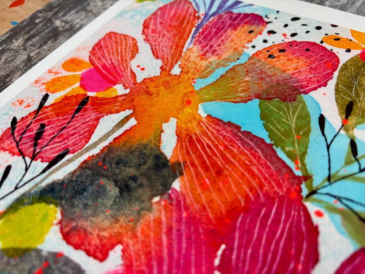 Coral Blossom Garden – Bold Floral Wall Art, Colourful Watercolour Print, Botanical Illustration, Maximalist Home Décor, Cottage core Art, A4 Art Print, Unframed - Erika's Whimsical Art